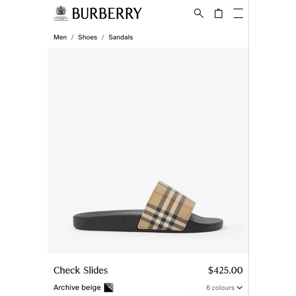 New Men's Burberry Check Slides in Beige and Black 44/11